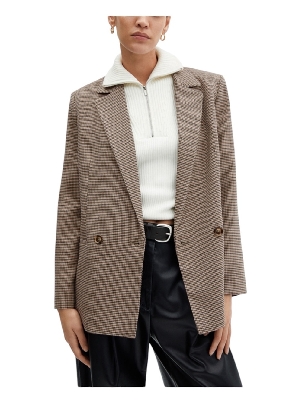 NWT Mango Charlotte Micro Houndstooth Blazer Jacket Burgundy XS